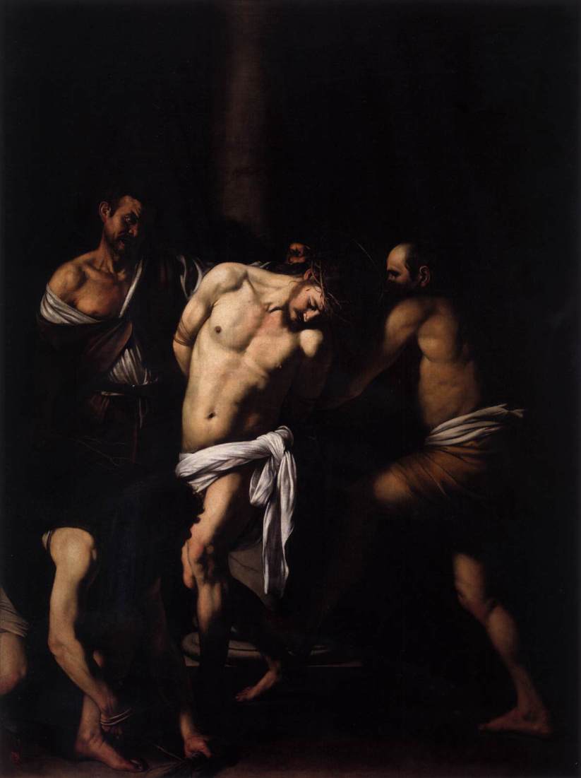 カラヴァッジョ　「キリストの鞭打ち 」　1607　　Oil on canvas, 390 x 260 cm　　ナポリ、カルディモンテ国立美術館